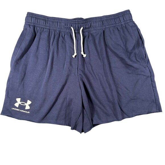 Under Armour Mens XL Navy UA Rival Terry 6 Inch Shorts Pockets Drawstring NWT - Picture 1 of 10